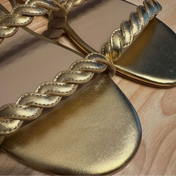 Stuart Weitzman Metalic Gold Leather Ankle Strap Gladiator Sandals Size 7 NEW - Picture 3 of 8